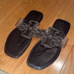 Tory Burch Dark Brown Leather Grier Flip-Flops 7 $225
